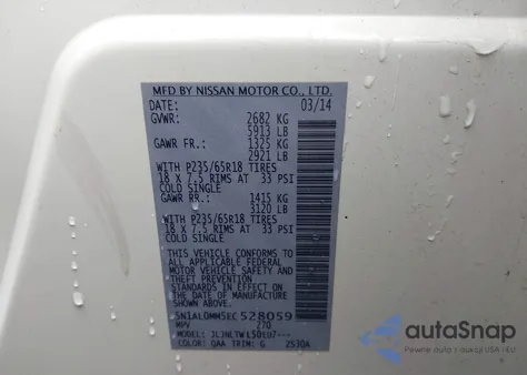 2014 Infiniti Qx60 from USA, damaged, VIN 5N1AL0MM5EC528059